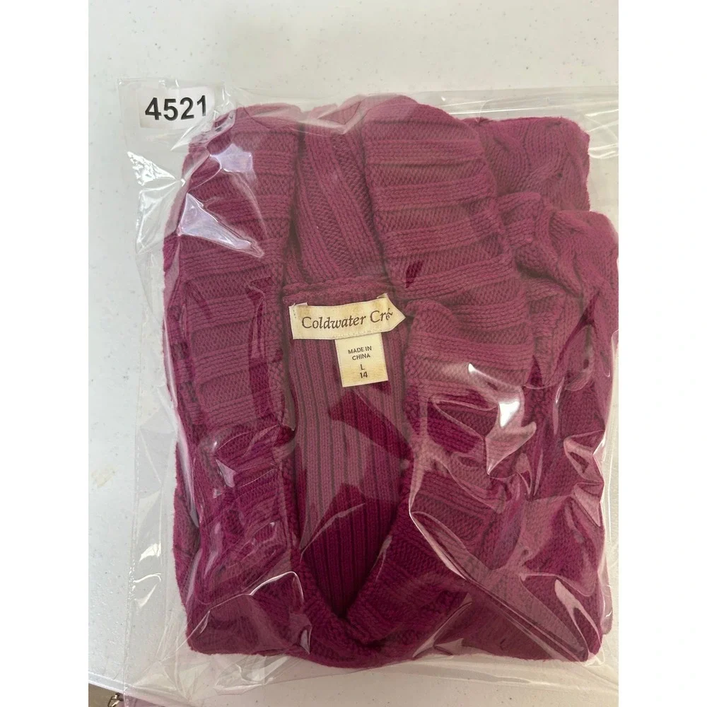 Coldwater Creek Magenta Purple Cable Knit Shawl Collar Sweater Womens Large‎